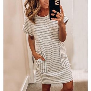 Melesy Crew Neck Striped Stitching Dress